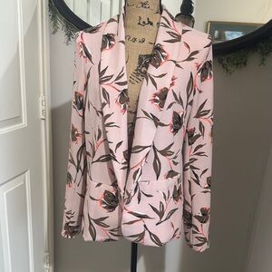 Pink and Brown Floral Suit Jacket with Botanical Motifs